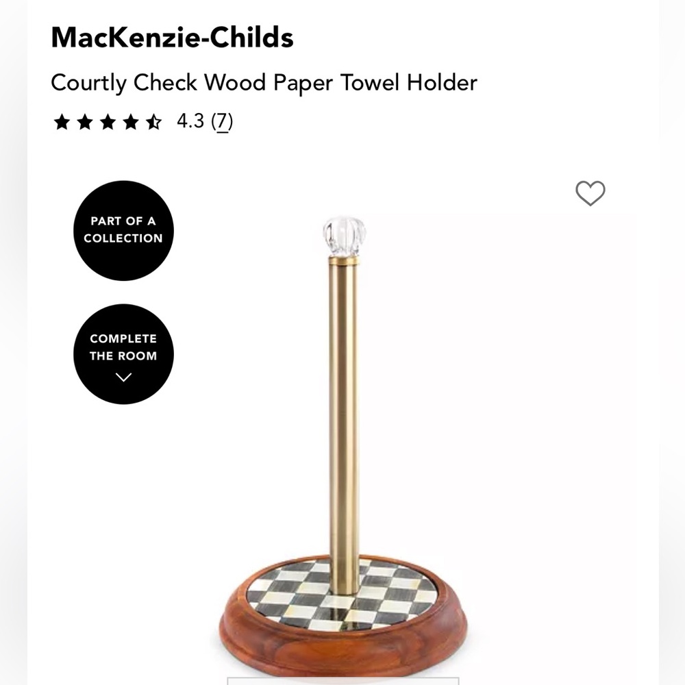 MacKenzie-Childs Courtly Check Paper Towel Holder with Gold Accent